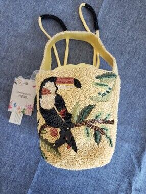 Handcrafted In India Yellow Beaded Toucan Crossbody Bucket Bsg NWT Viral Tik Tok
